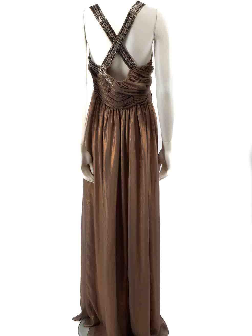 Matthew Williamson Brown Metallic Beaded Maxi Gown Size L In Good Condition For Sale In London, GB