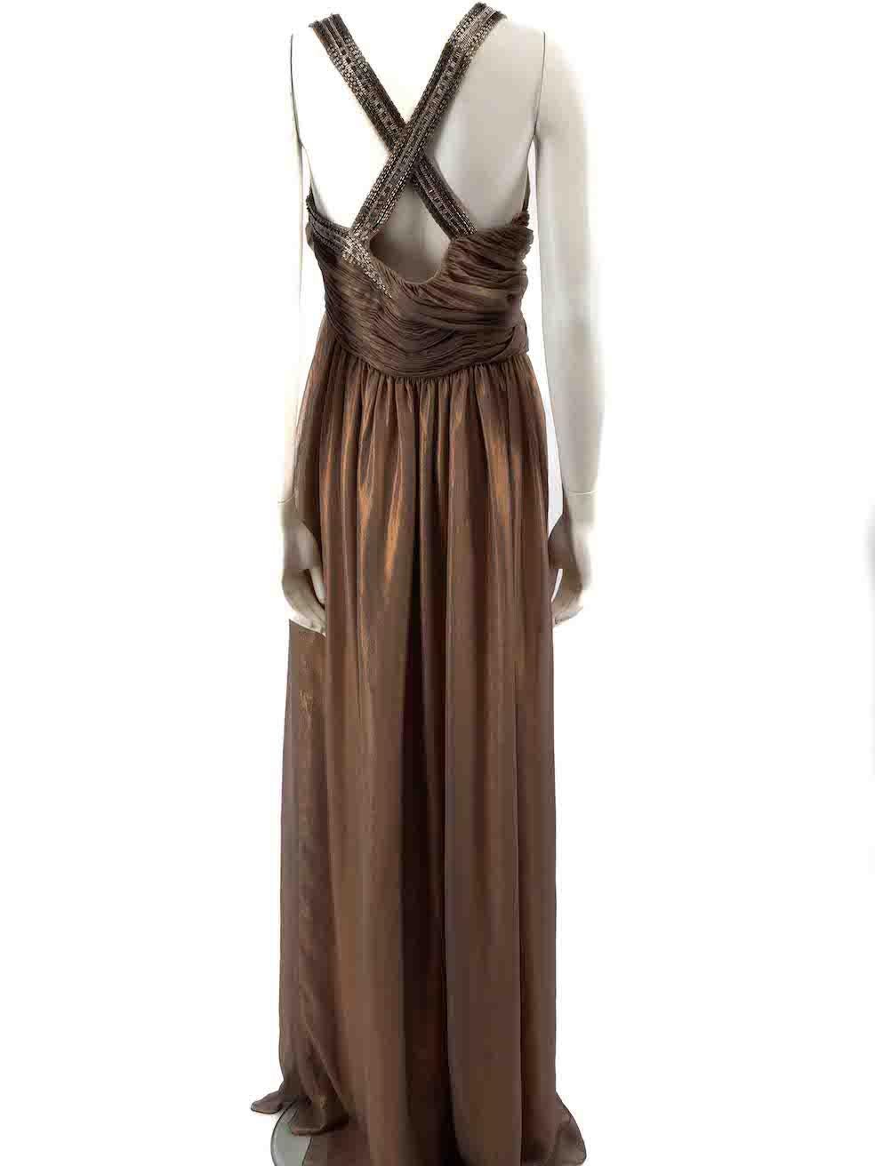 Matthew Williamson Brown Metallic Beaded Maxi Gown Size L In Excellent Condition In London, GB