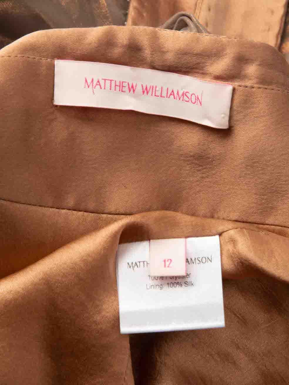 Matthew Williamson Brown Metallic Beaded Maxi Gown Size L For Sale 1