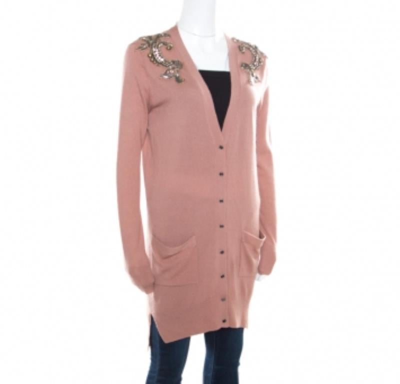 Matthew Williamson Braun Wolle Kaschmir verschönert Knopfleiste Strickjacke S im Zustand „Gut“ im Angebot in Dubai, Al Qouz 2