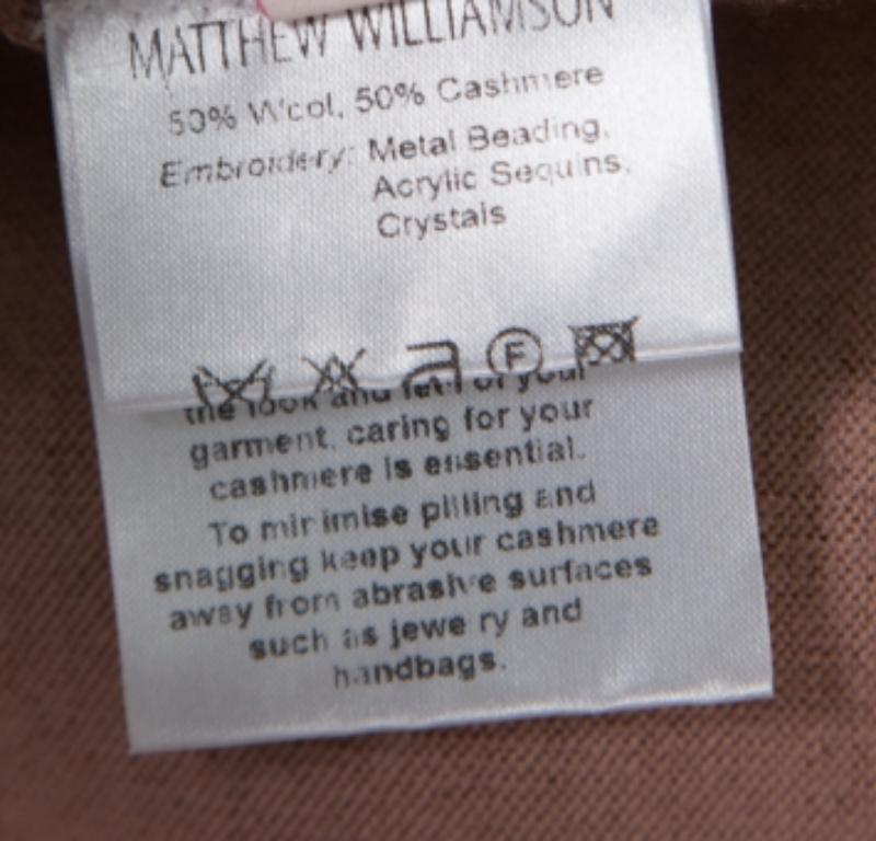 Matthew Williamson Braun Wolle Kaschmir verschönert Knopfleiste Strickjacke S Damen im Angebot