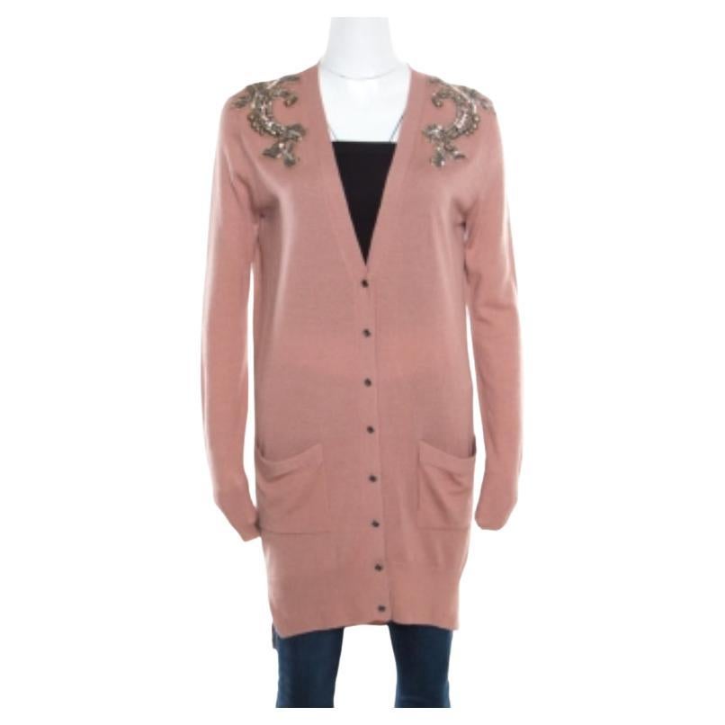 Matthew Williamson Braun Wolle Kaschmir verschönert Knopfleiste Strickjacke S im Angebot