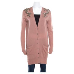 Matthew Williamson Brown Wool Cashmere Embellished Button Front Cardigan S
