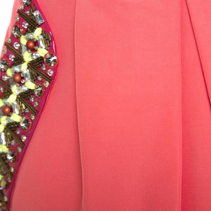 Women's Matthew Williamson Coral Pink Embellished Pocket Detail Strapless Valencia Dress