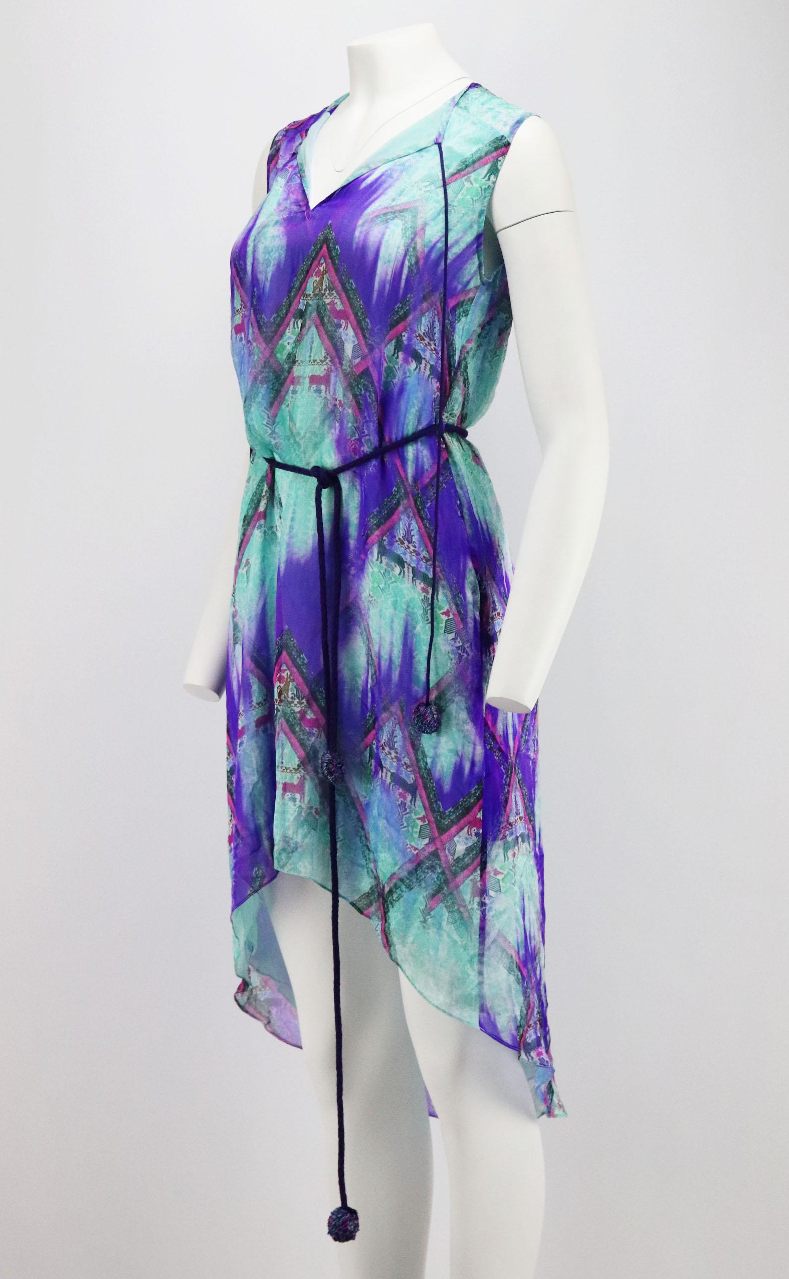 Matthew Williamson Minivestido de seda estampado Escape UK 6 Púrpura