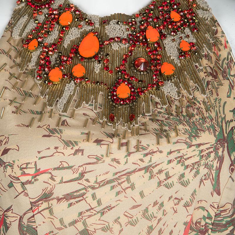 Women's Matthew Williamson Floral Print Silk Embellished Neck Sleeveless Maxi Dress M