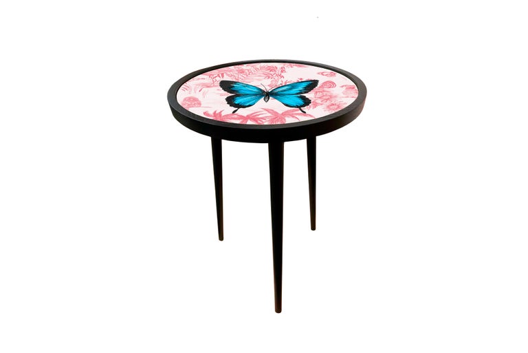 Contemporary Small Fine Upholstered Side Table For Sale