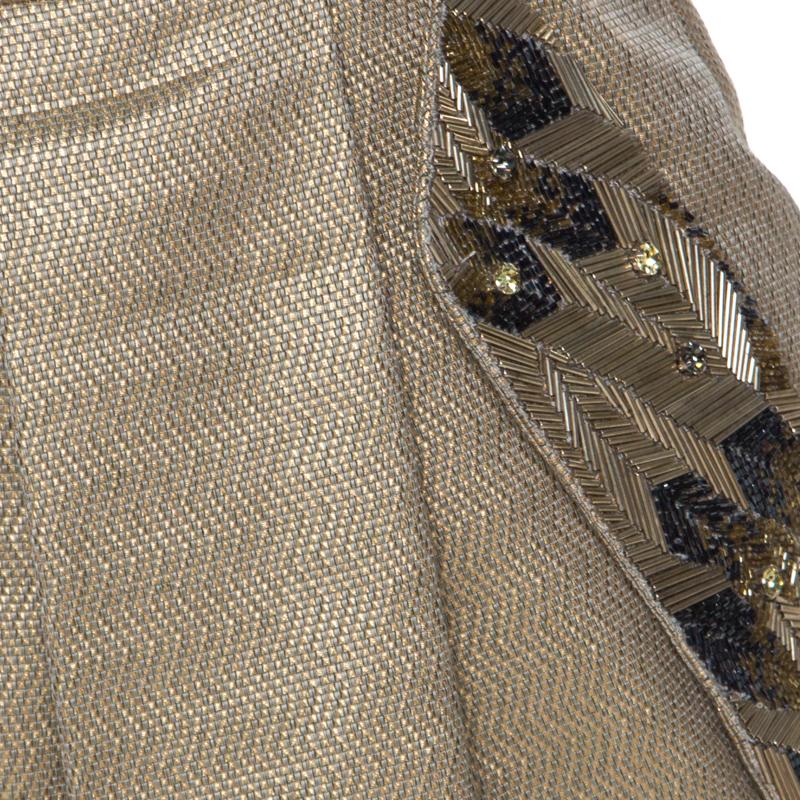 Matthew Williamson Gold Jacquard Corseted Bodice Embellished Dress S 3