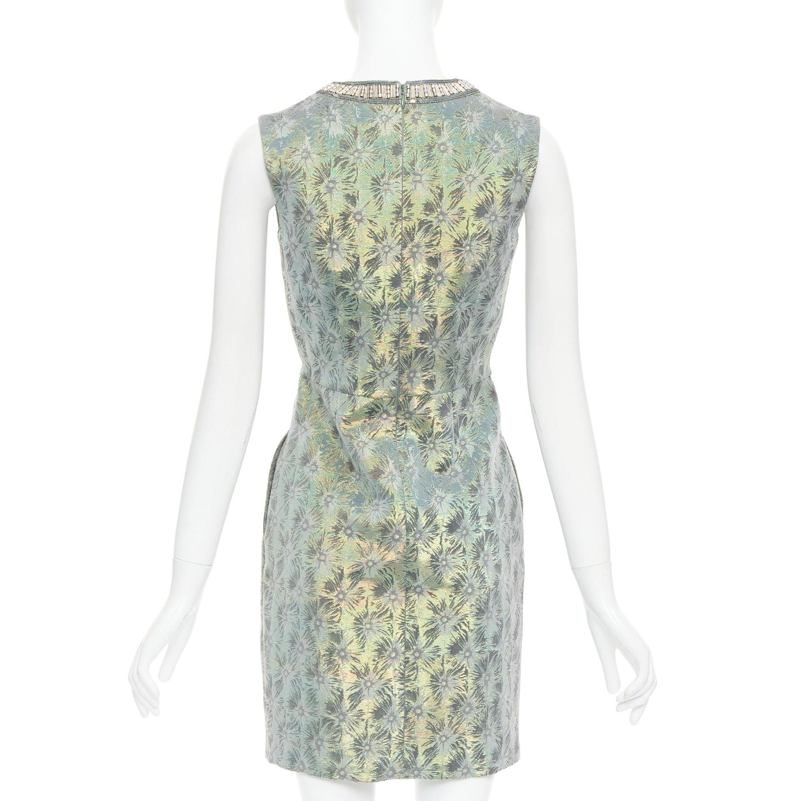 Women's MATTHEW WILLIAMSON green iridescent gold bullet bead sheath dress UK8 S For Sale