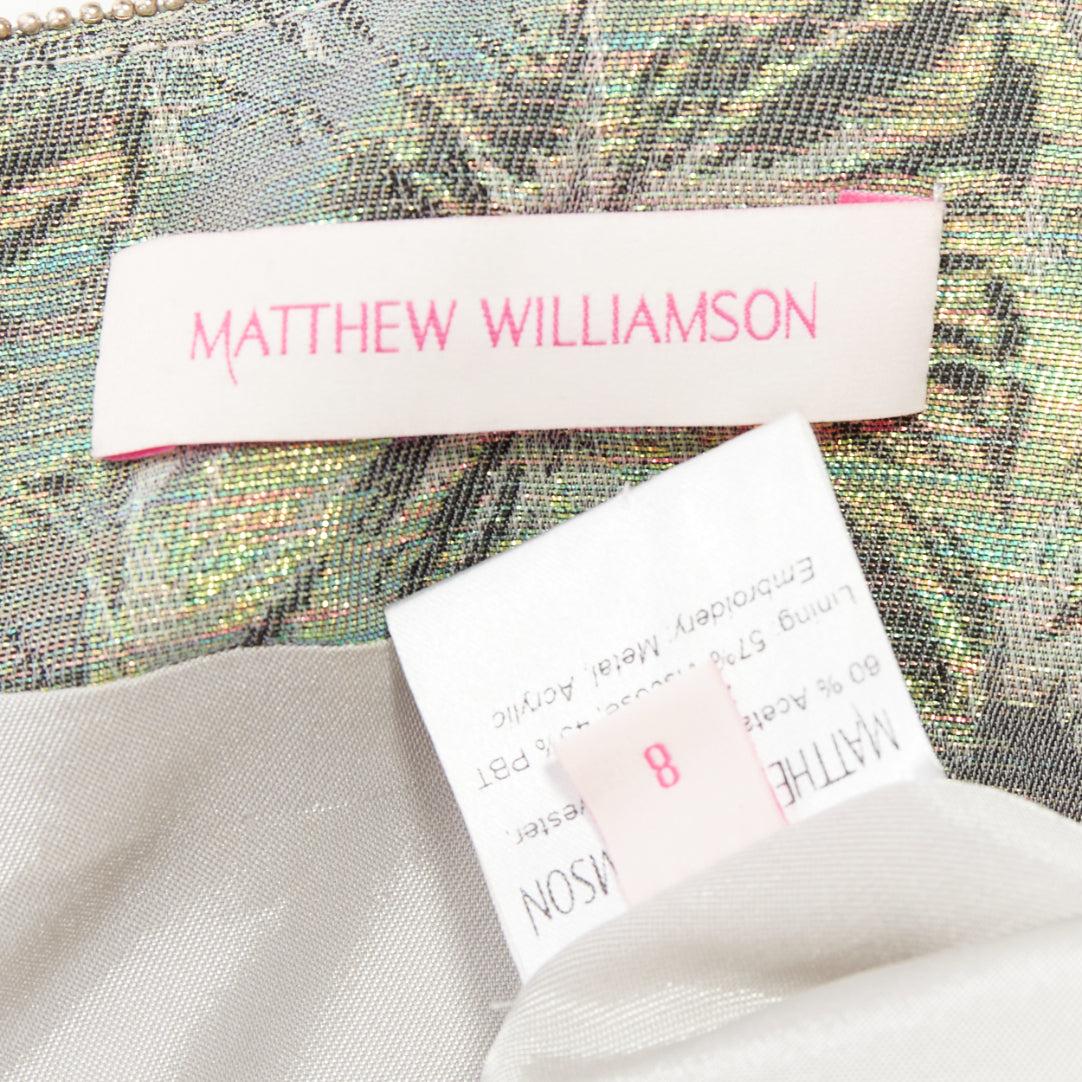MATTHEW WILLIAMSON green iridescent gold bullet bead sheath dress UK8 S For Sale 3