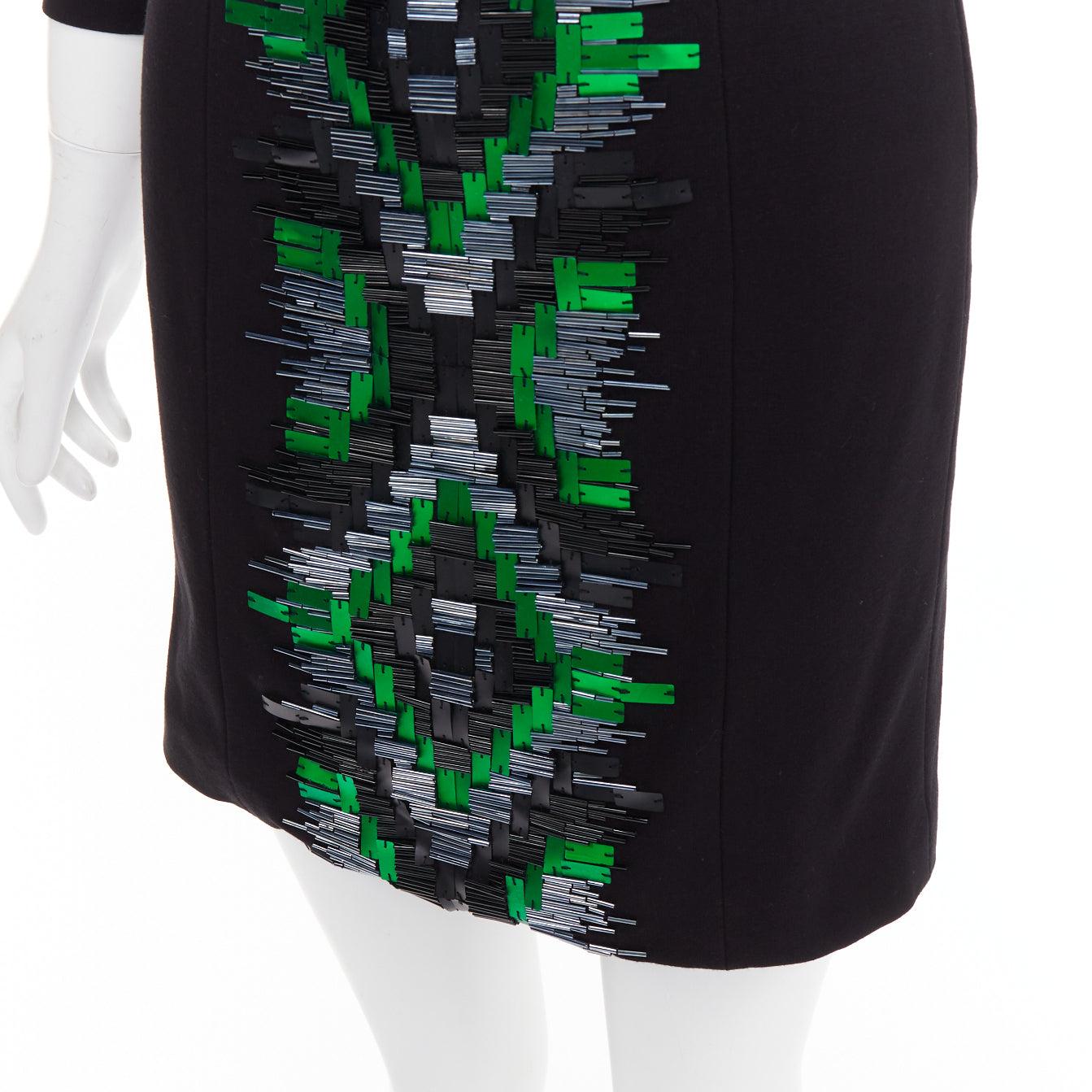 MATTHEW WILLIAMSON green rectangular sequin embellished illusion dress UK10 M For Sale 2