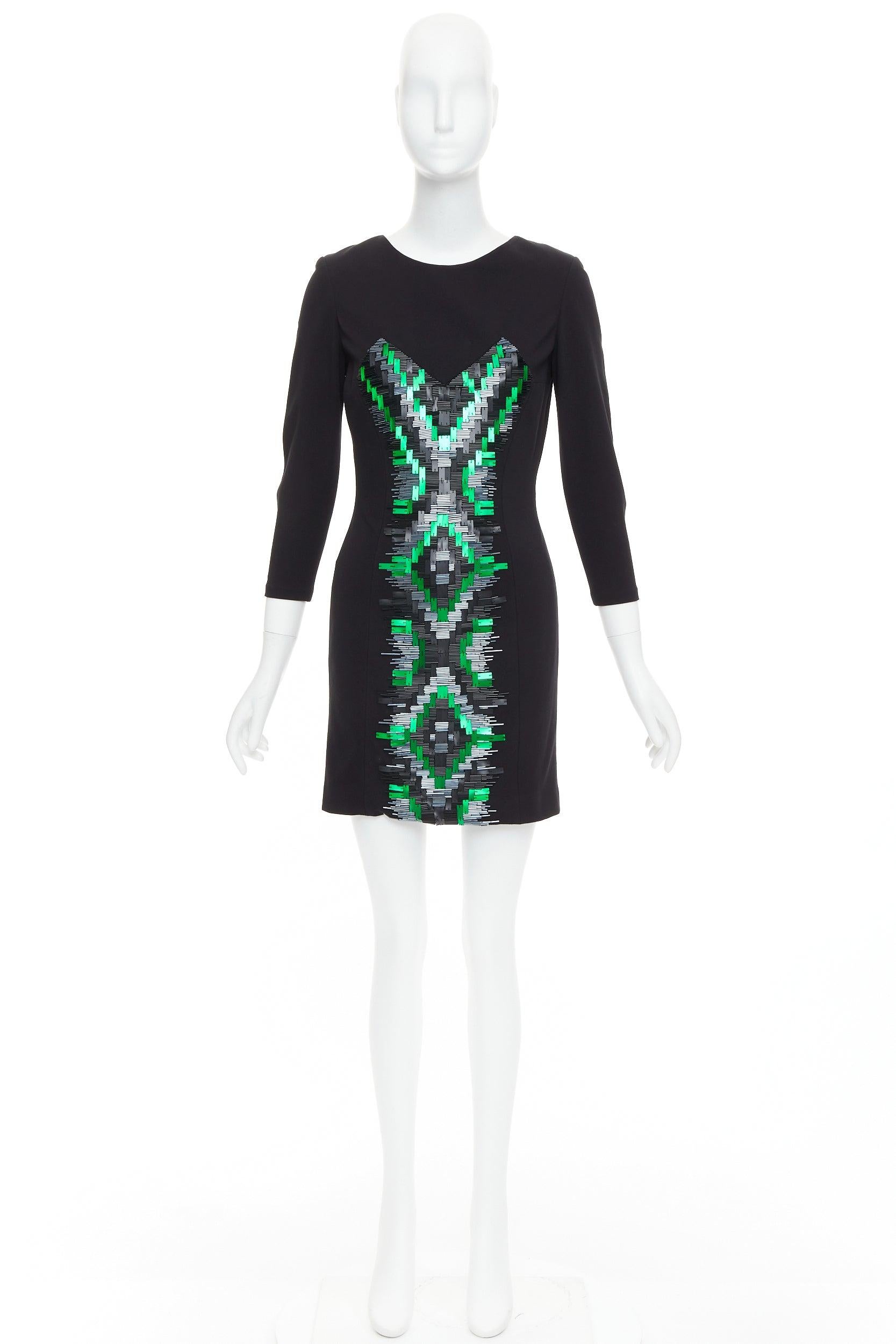 MATTHEW WILLIAMSON green rectangular sequin embellished illusion dress UK10 M For Sale 4