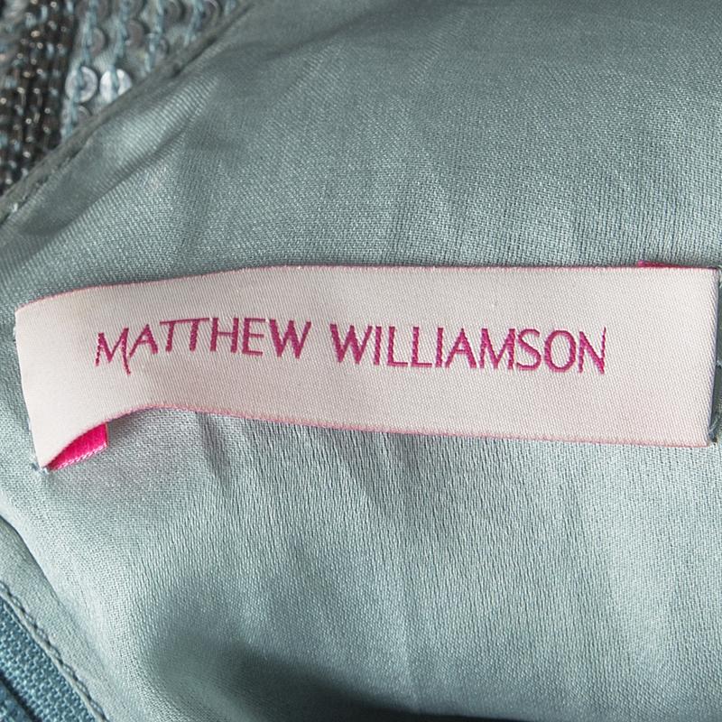 Women's Matthew Williamson Grey Embellished Silk Cap Sleeve Dress M
