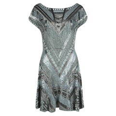 Matthew Williamson Grey Embellished Silk Cap Sleeve Dress M
