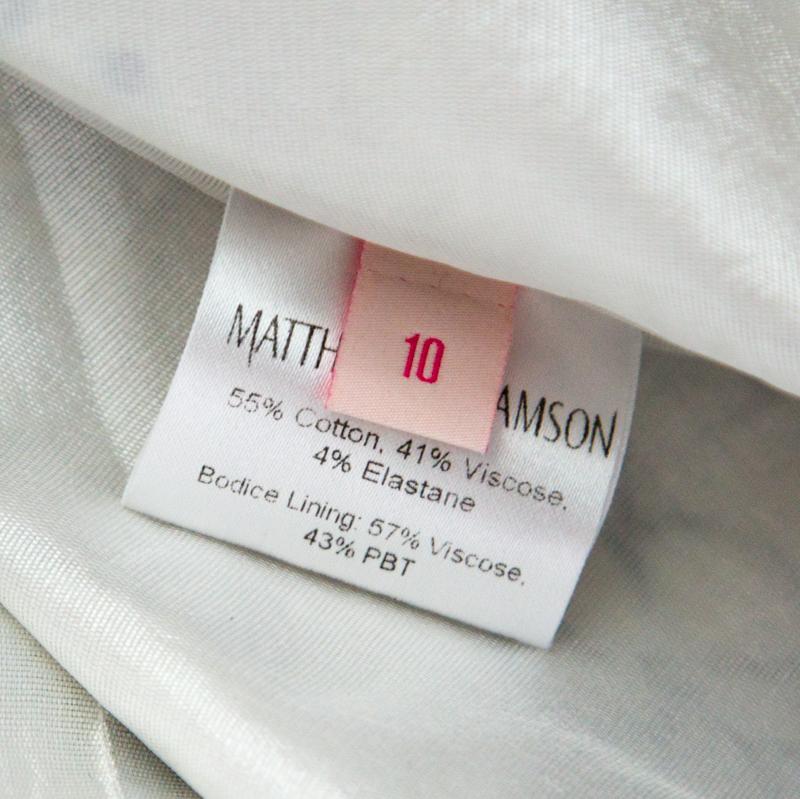 Gray Matthew Williamson Grey Floral Print Cotton Blend Sleeveless Dress M For Sale