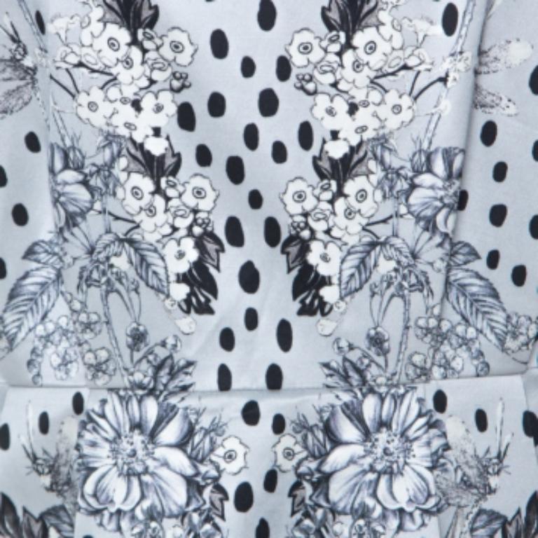 Matthew Williamson Grey Floral Print Cotton Blend Sleeveless Dress M (Robe sans manches en coton mélangé à imprimé floral) Bon état - En vente à Dubai, Al Qouz 2