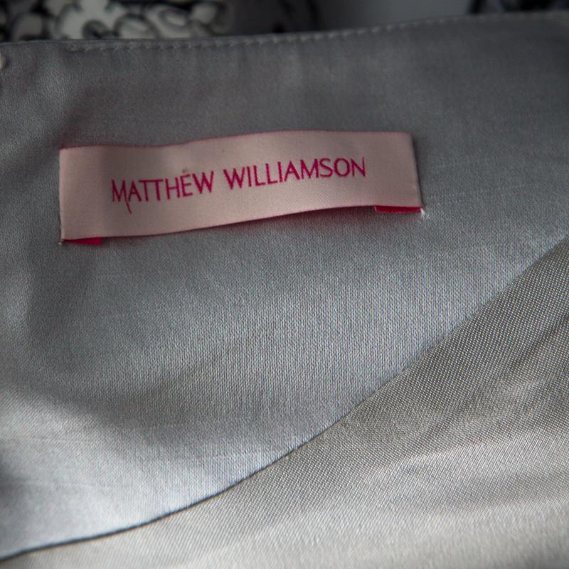 Matthew Williamson Grey Floral Print Cotton Blend Sleeveless Dress M In Good Condition For Sale In Dubai, Al Qouz 2