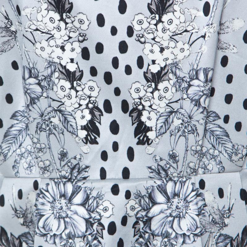 Women's Matthew Williamson Grey Floral Print Cotton Blend Sleeveless Dress M For Sale