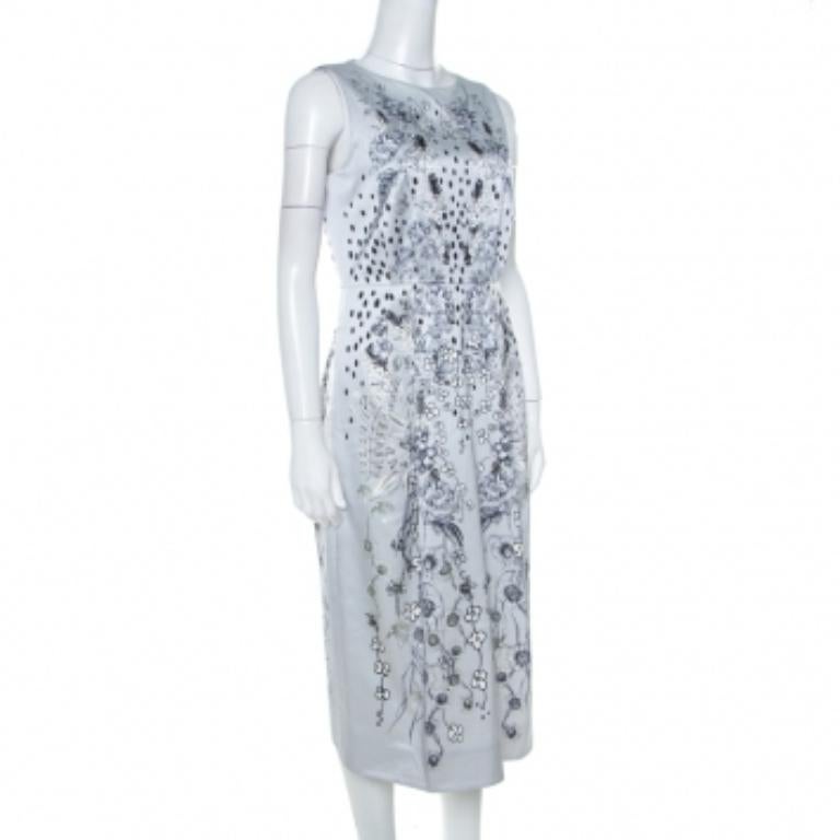 Matthew Williamson Grey Floral Print Cotton Blend Sleeveless Dress M (Robe sans manches en coton mélangé à imprimé floral) en vente 1