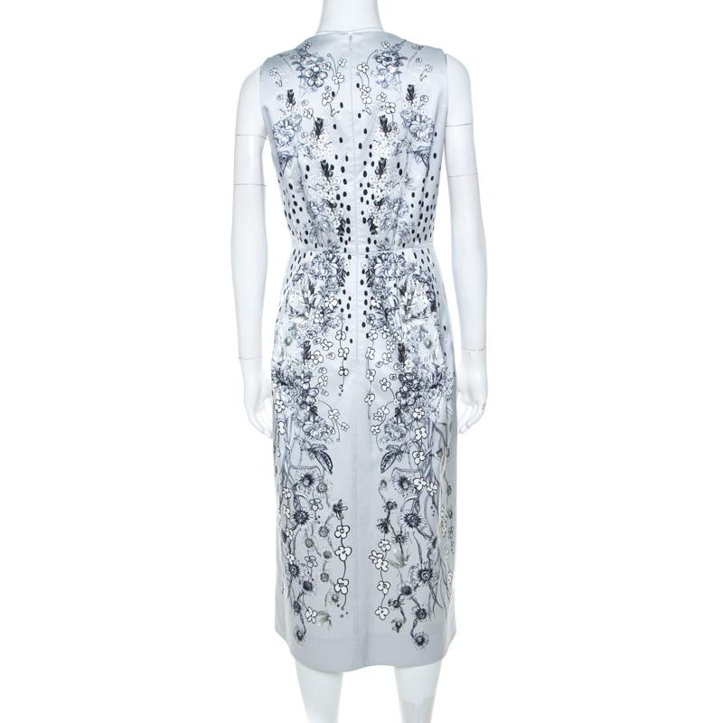 Matthew Williamson Grey Floral Print Cotton Blend Sleeveless Dress M For Sale 1