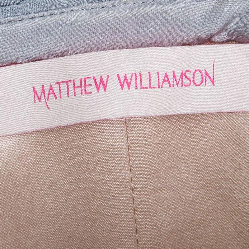 Women's Matthew Williamson Grey Silk Draped Asymmetric Embellished Gown M