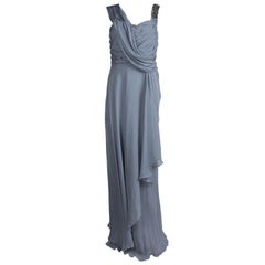 Matthew Williamson Grey Silk Draped Asymmetric Embellished Gown M
