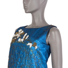 MATTHEW WILLIAMSON metallic blue linen BEADED SLEEVELESS SHIFT Dress 8 XS