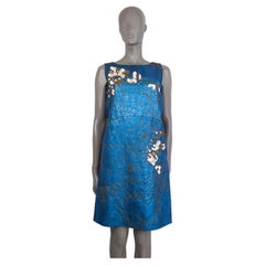 MATTHEW WILLIAMSON metallic blue linen BEADED SLEEVELESS SHIFT Dress 8 XS