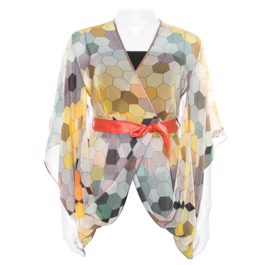 Matthew Williamson Multicolor Honeycomb Printed Silk Wrap Kimono Tunic S