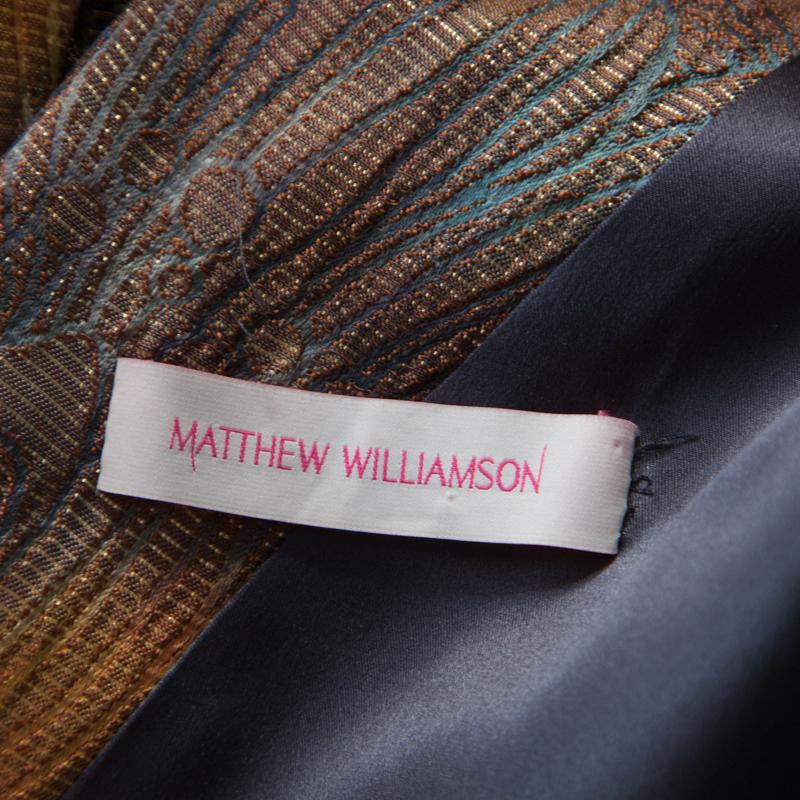 Matthew Williamson Multicolor Printed Jacquard Plunge Neck Cocktail Dress M In Good Condition In Dubai, Al Qouz 2