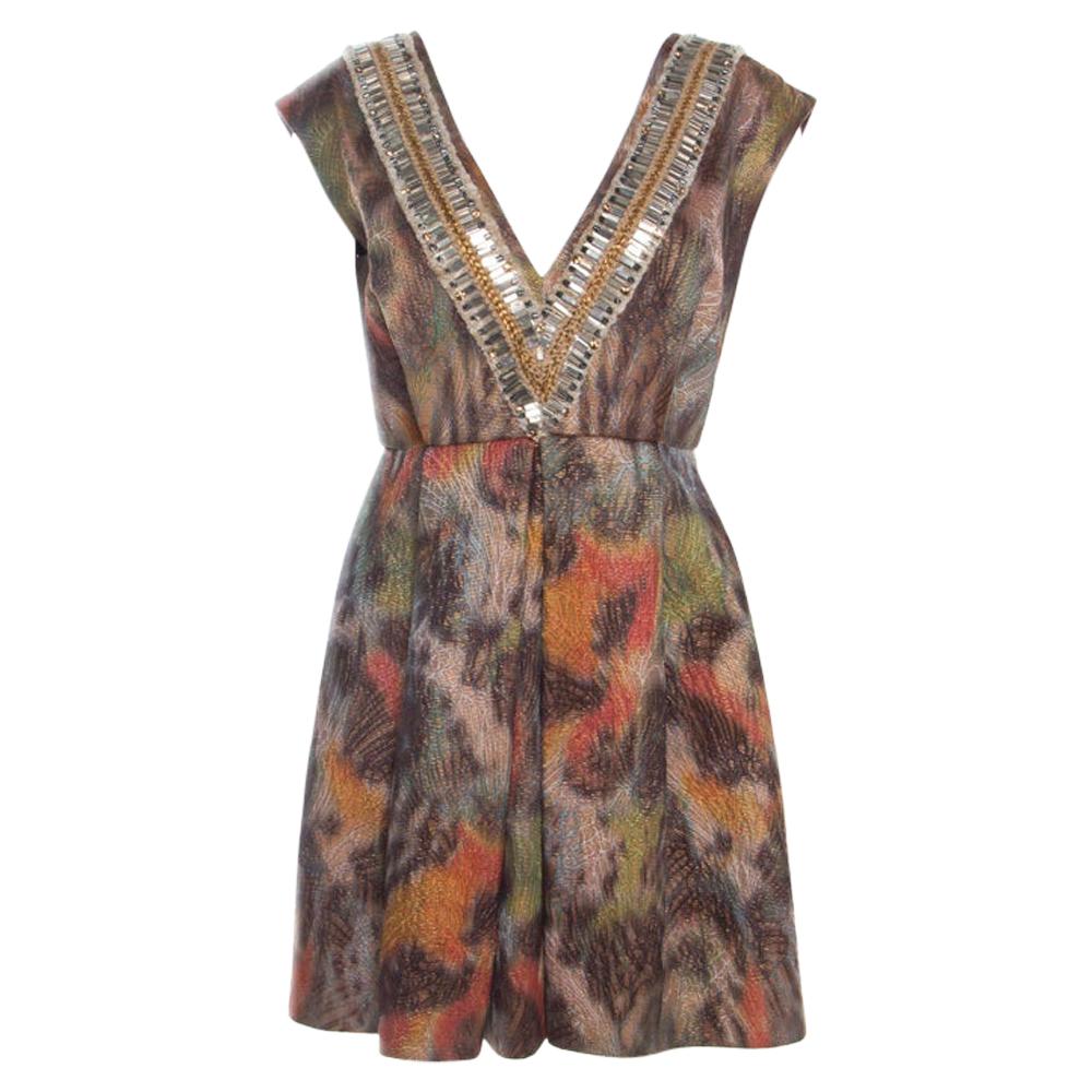 Matthew Williamson Multicolor Printed Jacquard Plunge Neck Cocktail Dress M