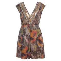 Matthew Williamson Multicolor Printed Jacquard Plunge Neck Cocktail Dress M