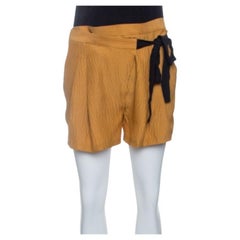 Matthew Williamson Mustard Yellow Textured Tie Detail Faux Wrap Shorts S