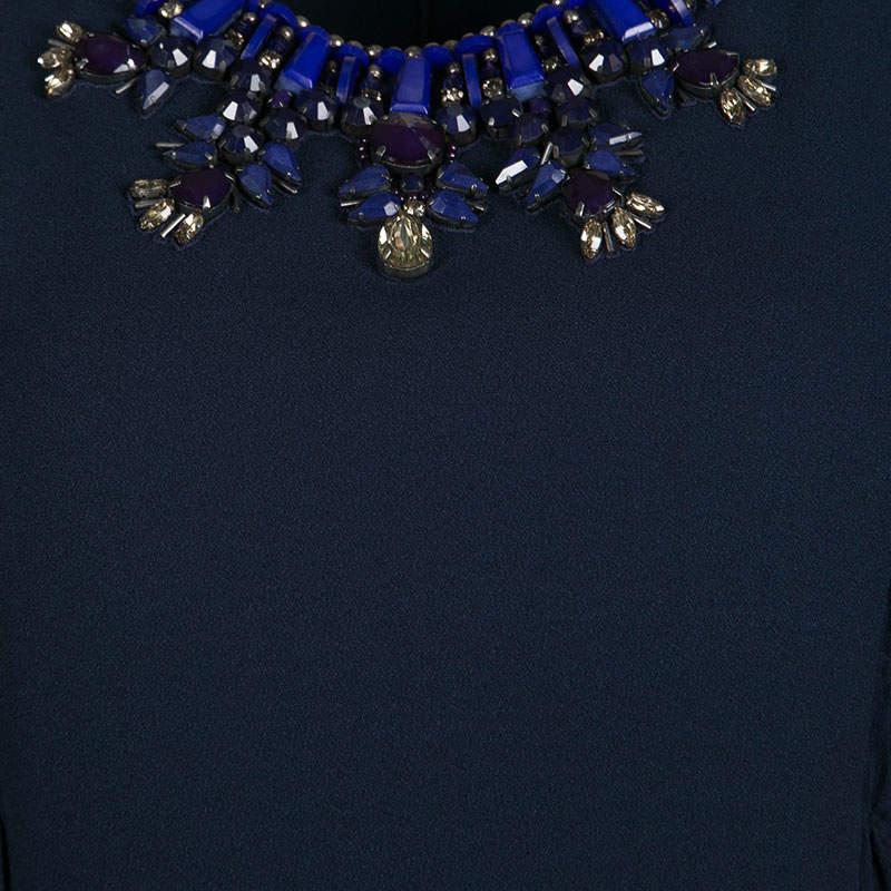 Matthew Williamson Navy Blue Smocked Waist Detail Embellished Neck Sleeveless Dr In Good Condition In Dubai, Al Qouz 2