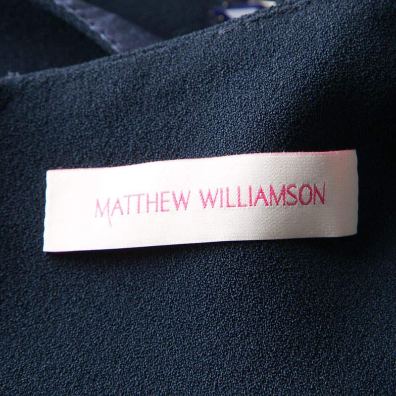 Matthew Williamson Navy Blue Smocked Waist Detail Embellished Neck Sleeveless Dr For Sale 1