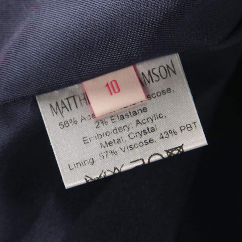 Matthew Williamson Navy Blue Smocked Waist Detail Embellished Neck Sleeveless Dr For Sale 2