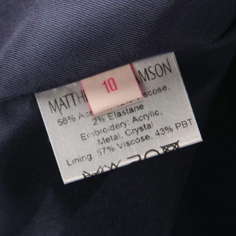 Matthew Williamson Navy Blue Smocked Waist Detail Embellished Neck Sleeveless Dr 1
