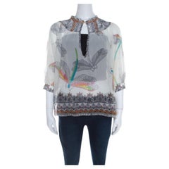 Matthew Williamson, chemisier blanc cassé en mousseline de soie imprimé libellule, taille M