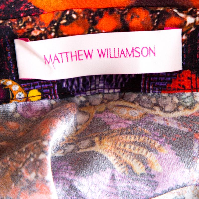 Women's Matthew Williamson Red Precious Rose and Jewel Print Long Sleeve Blouse L