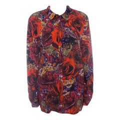 Matthew Williamson Red Precious Rose and Jewel Print Long Sleeve Blouse L