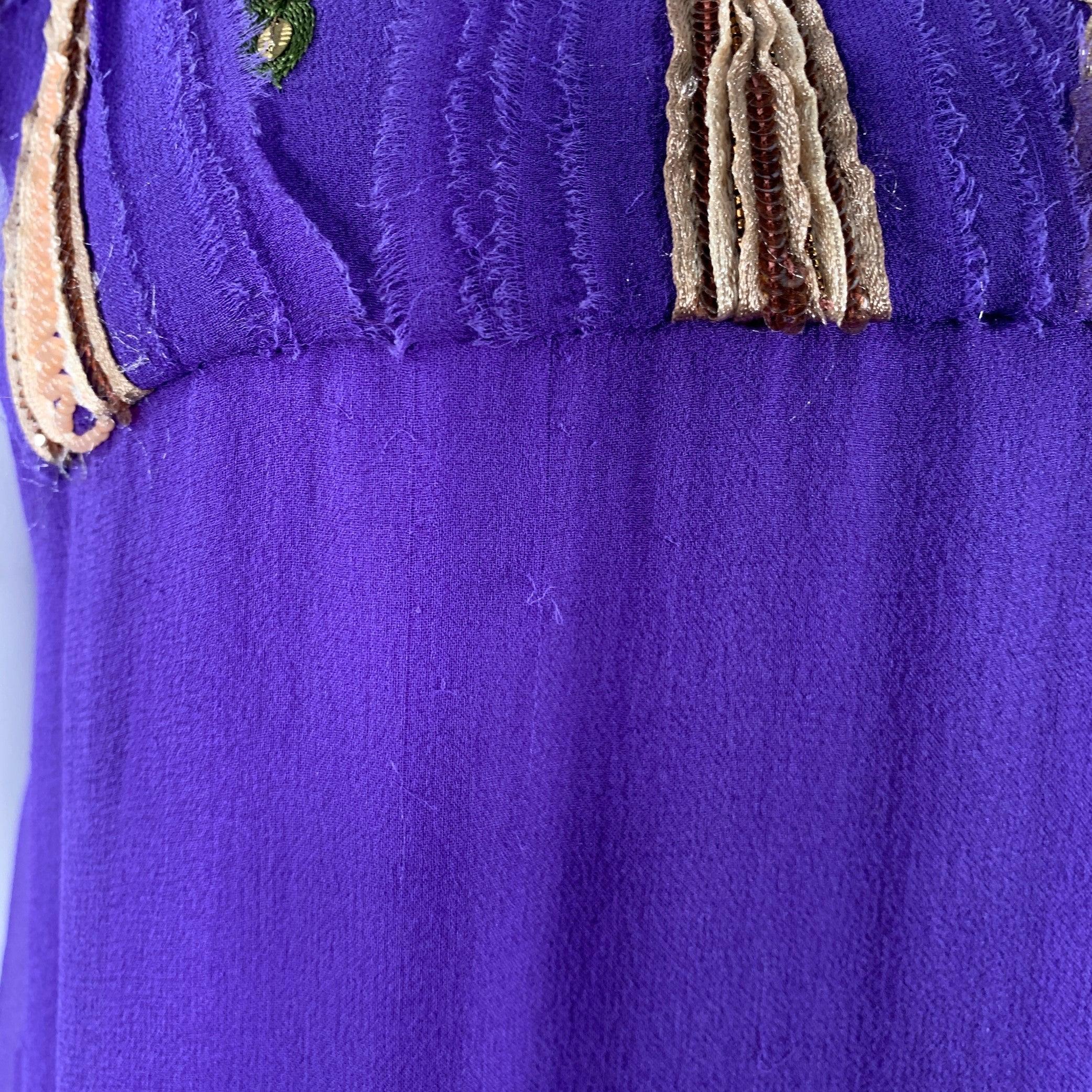 MATTHEW WILLIAMSON Size 10 Purple Gold Silk Embroidered Sleeveless Dress For Sale 3