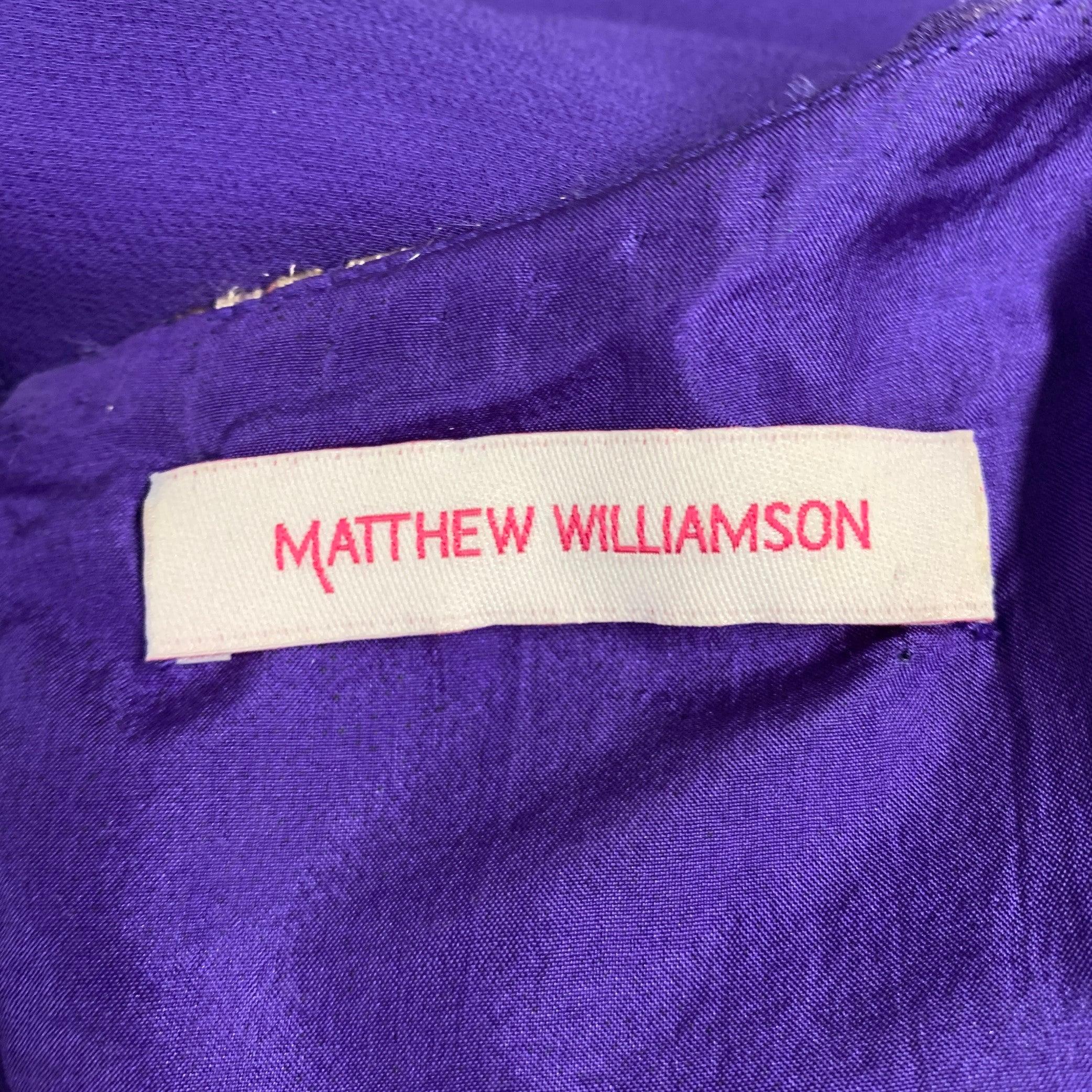 MATTHEW WILLIAMSON Size 10 Purple Gold Silk Embroidered Sleeveless Dress For Sale 4