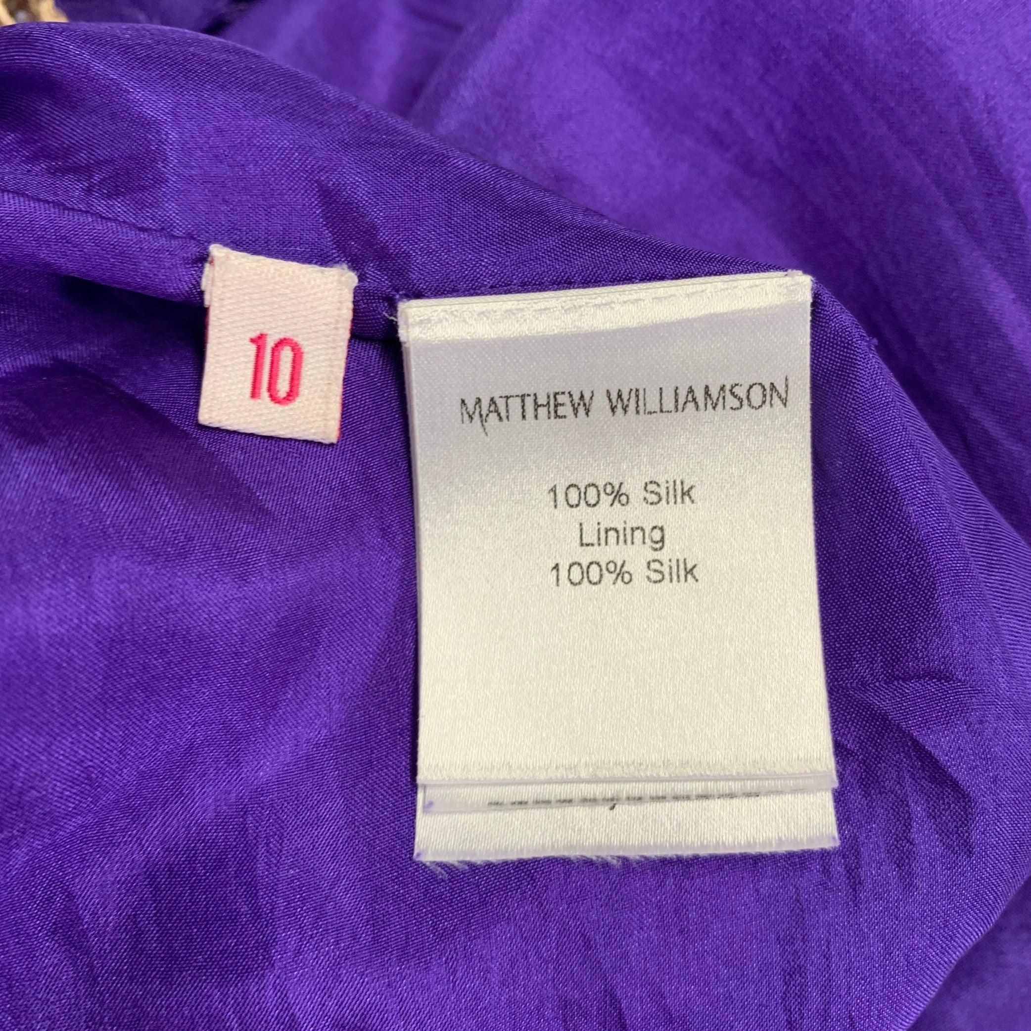 MATTHEW WILLIAMSON Size 10 Purple Gold Silk Embroidered Sleeveless Dress For Sale 5