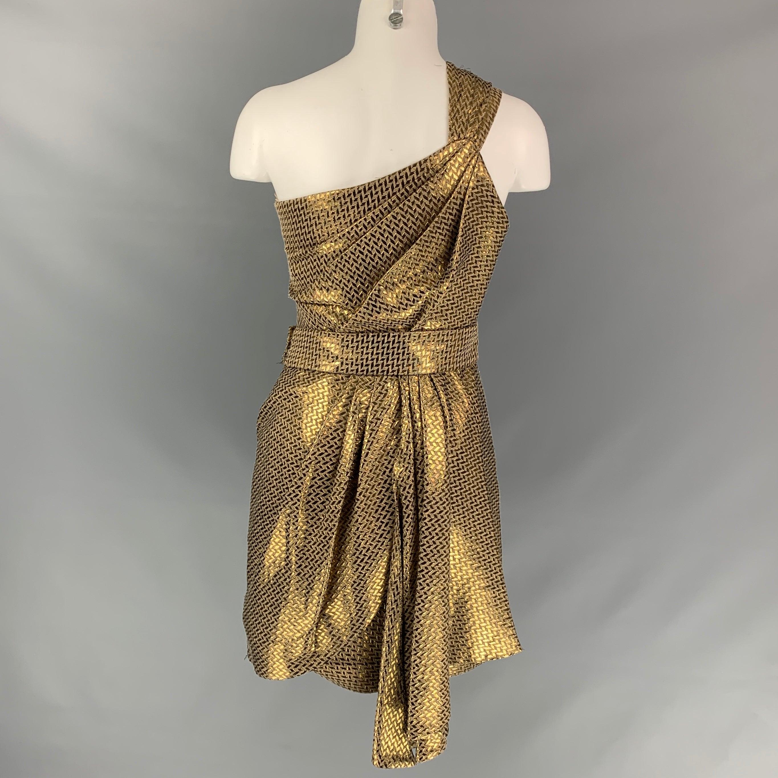 MATTHEW WILLIAMSON Size 4 Gold Cotton Blend Metallic One Shoulder Dress In Good Condition For Sale In San Francisco, CA