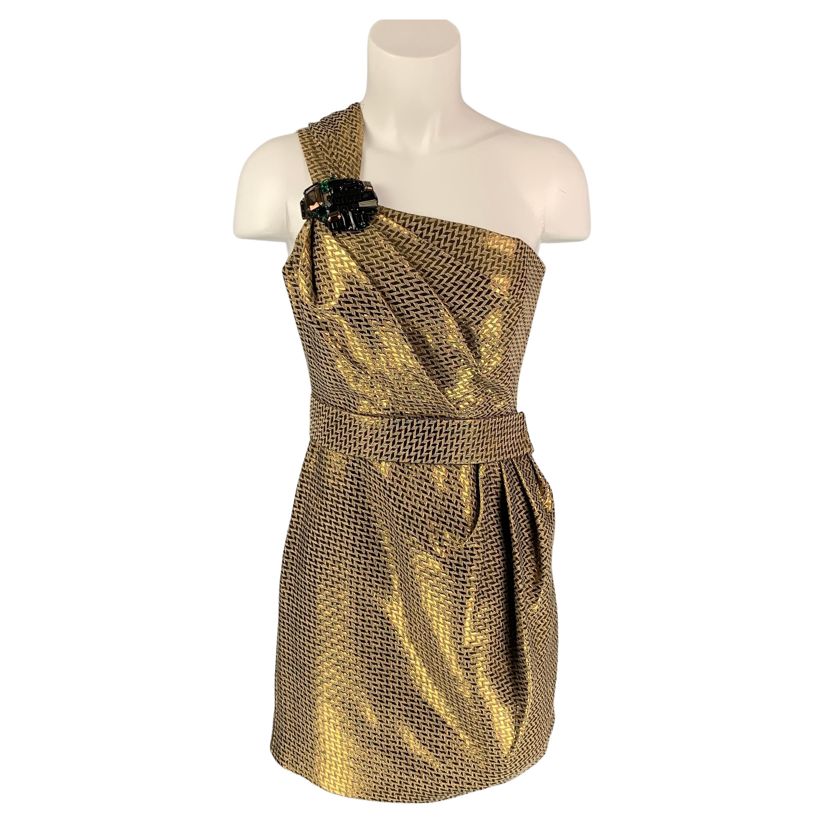MATTHEW WILLIAMSON Size 4 Gold Cotton Blend Metallic One Shoulder Dress