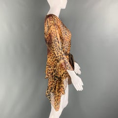 MATTHEW WILLIAMSON Size 6 Brown Yellow Silk Butterflies Belted Casual Top