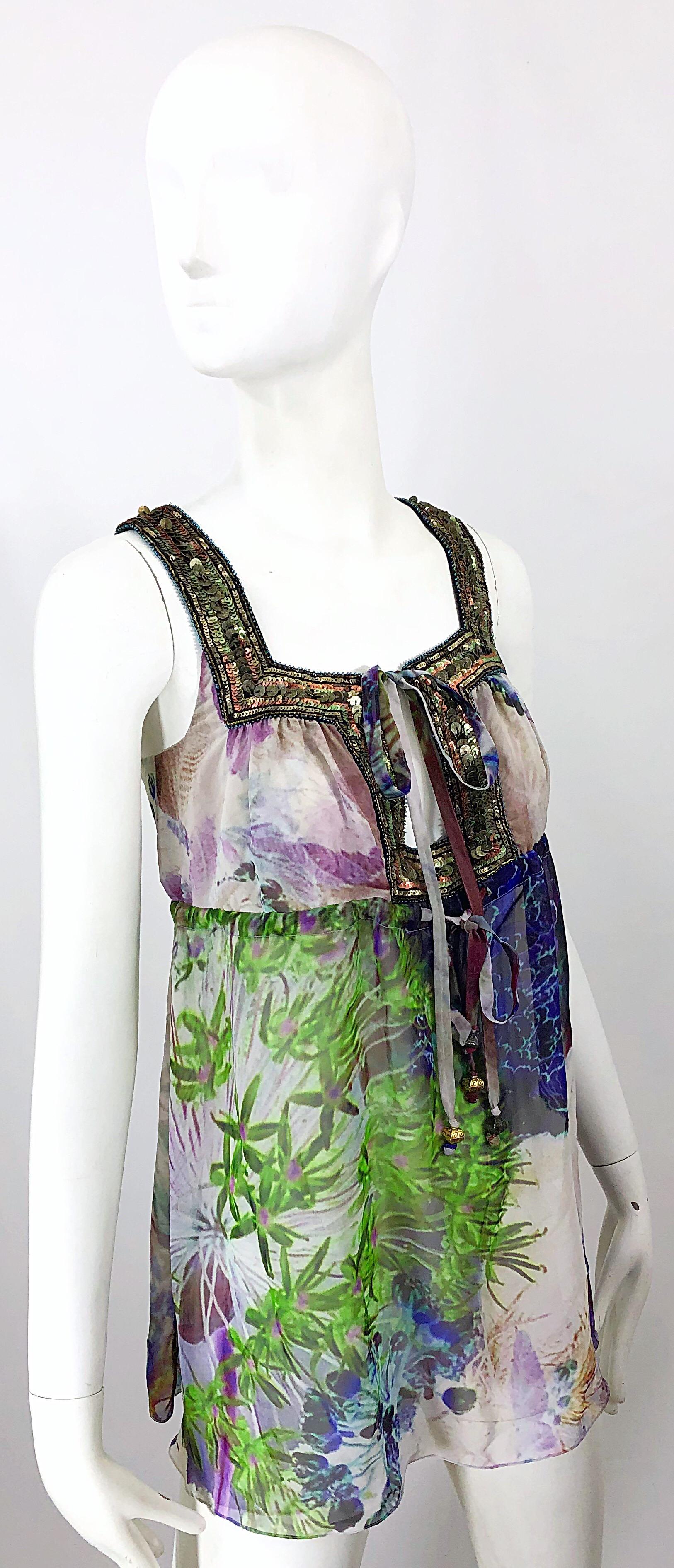 Matthew Williamson - Blouse Empire à paillettes en mousseline de soie à imprimé géographique, taille 8 en vente 5