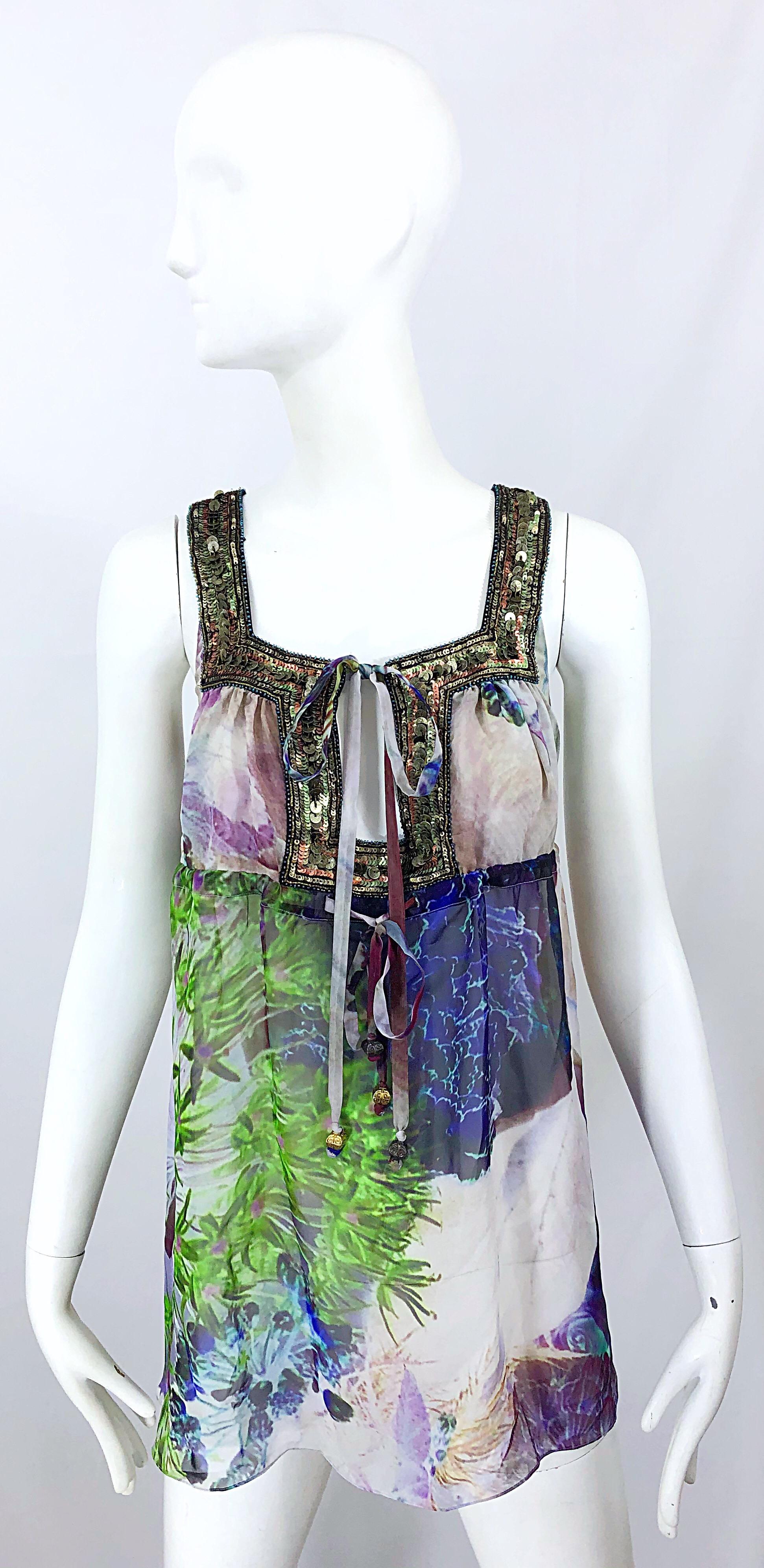 Matthew Williamson - Blouse Empire à paillettes en mousseline de soie à imprimé géographique, taille 8 en vente 8