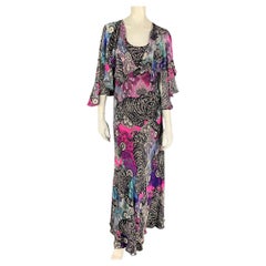 MATTHEW WILLIAMSON Size 8 Multi-Color Silk Abstract Capelet Dress
