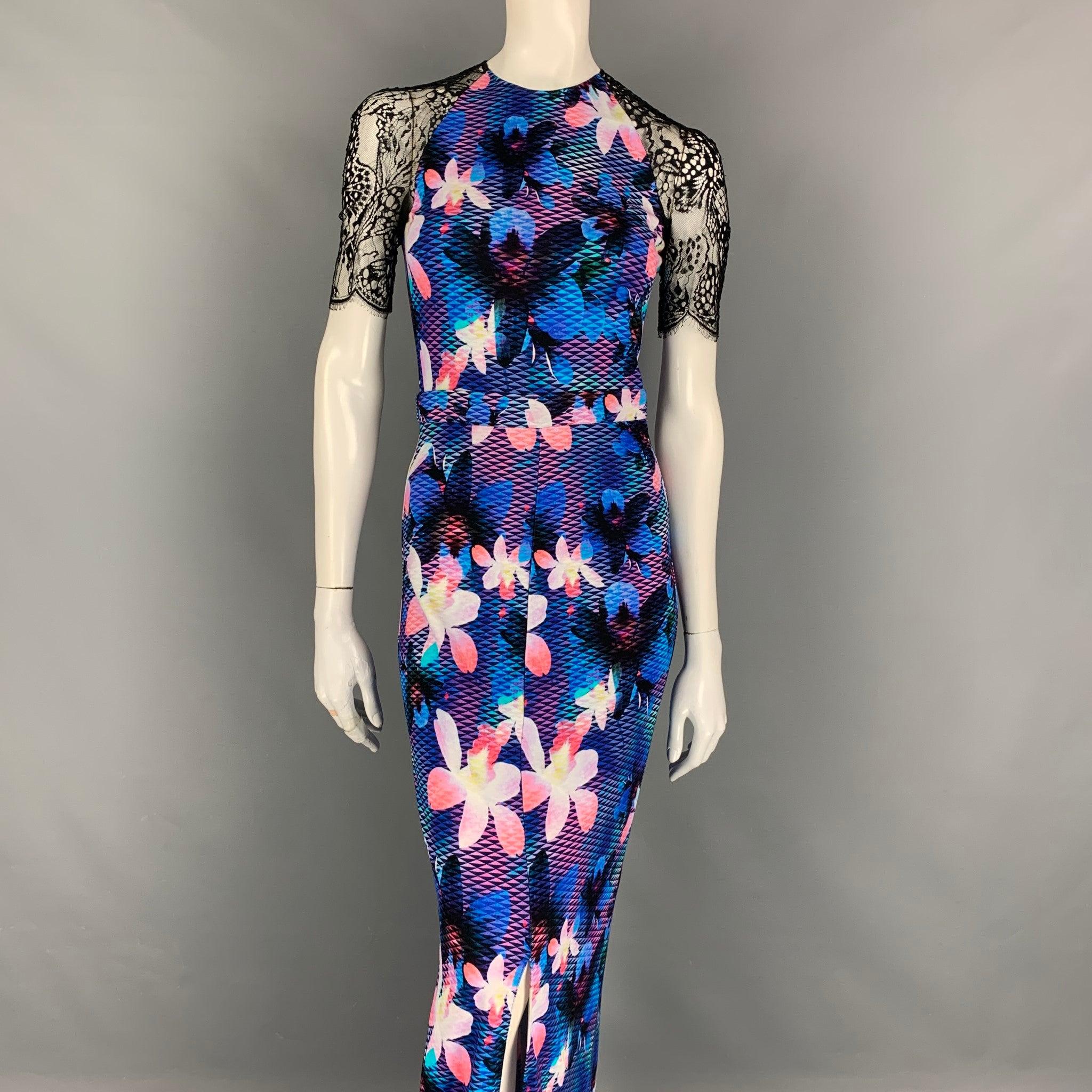 MATTHEW WILLIAMSON dress comes in a multi-color viscose featuring a black lace panel, front slit, and a back zip up closure. Made in Italy.
Very Good
Pre-Owned Condition. 

Marked:   8 

Measurements: 
 
Shoulder: 15 inches  Bust: 30 inches  Waist:
